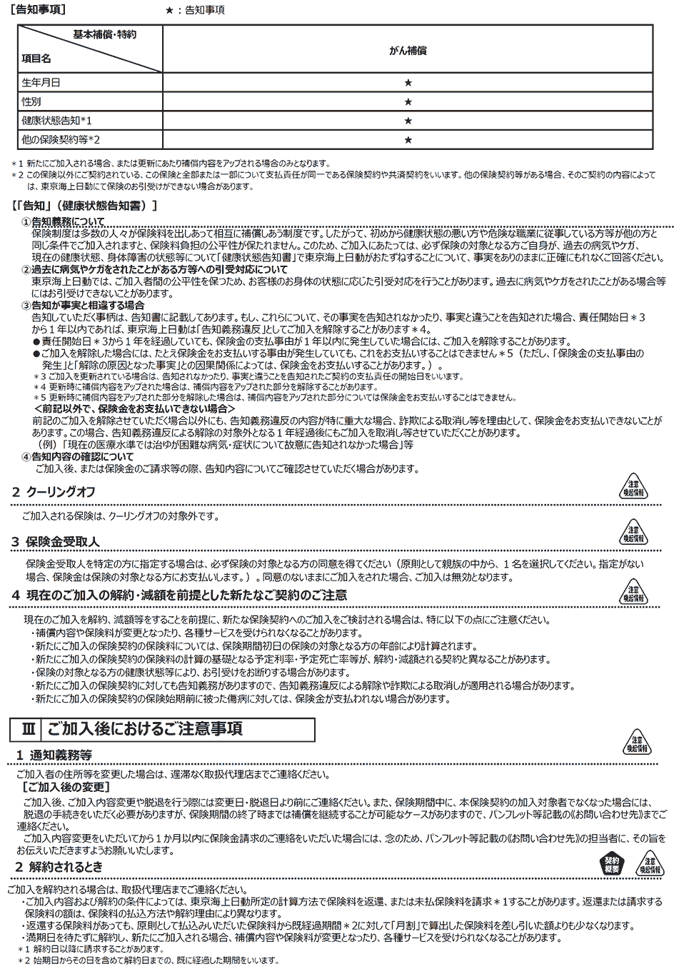 ご加入時におけるご注意事項